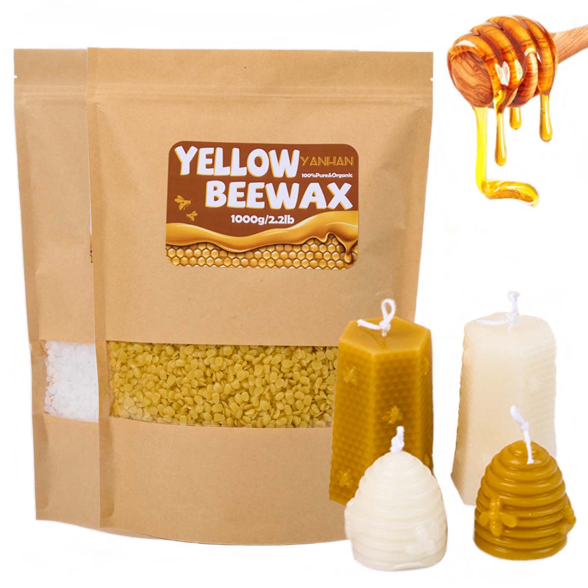Candle Making Kit Beeswax - 1000g Pure Natural Granular White Yellow
